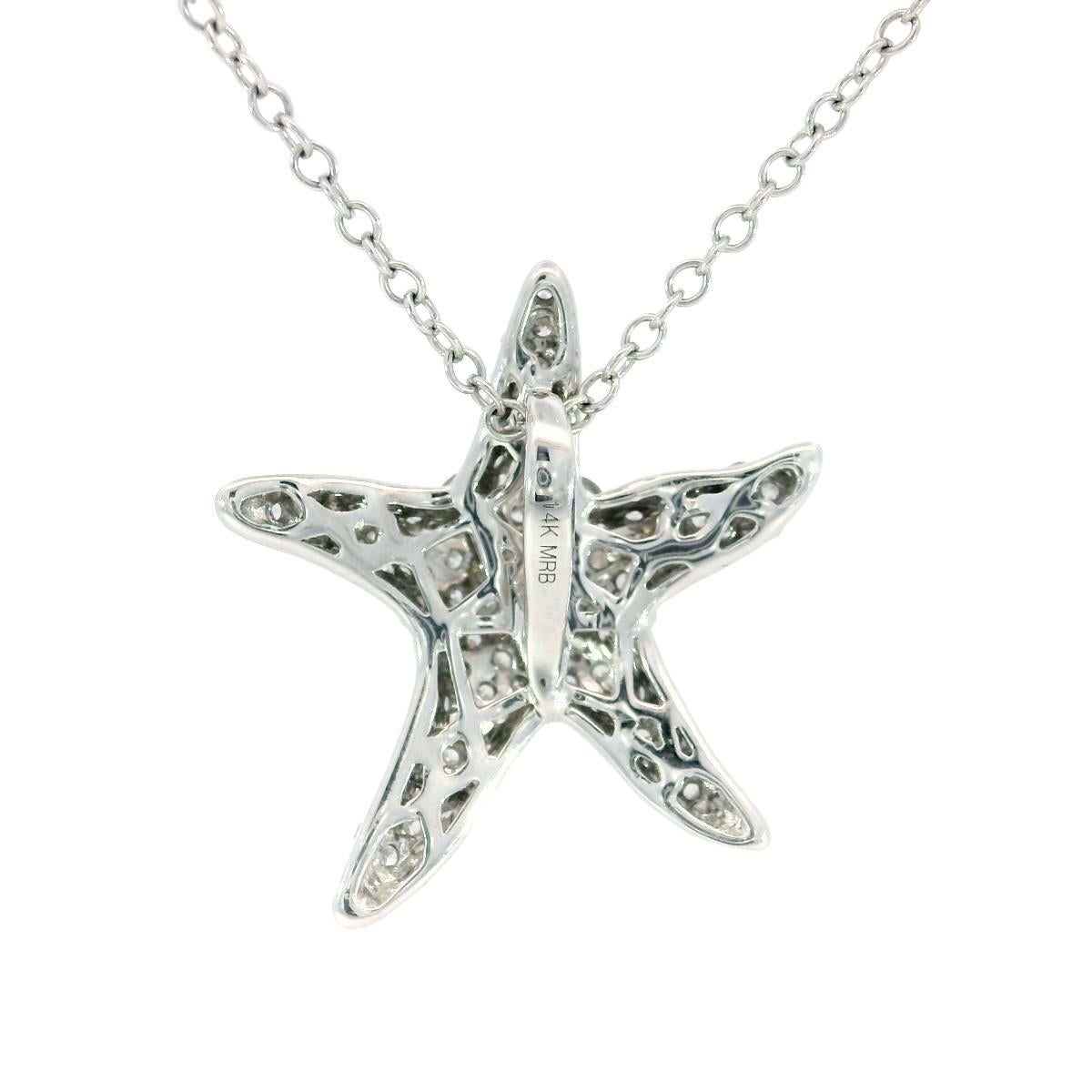 Moderno Collana moderna con diamanti a forma di stella marina Ciondolo in oro bianco 14K ~.5ctw Diamonds in vendita