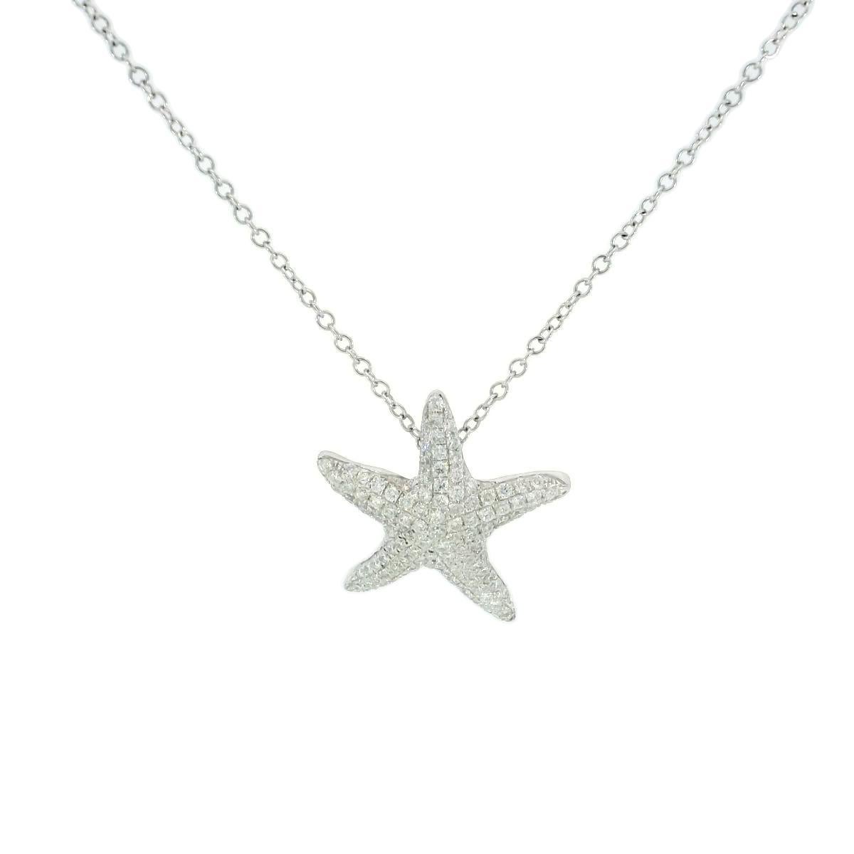 Taglio rotondo Collana moderna con diamanti a forma di stella marina Ciondolo in oro bianco 14K ~.5ctw Diamonds in vendita