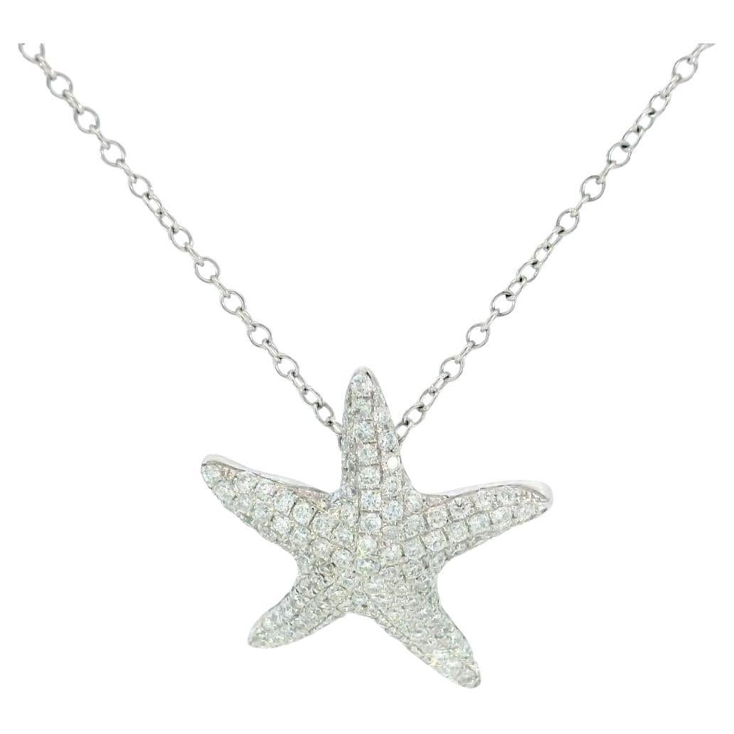 Modern Starfish Diamond Necklace Pendant 14K White Gold ~.5ctw Diamonds