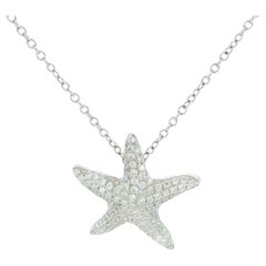 Modern Starfish Diamond Necklace Pendant 14K White Gold ~.5ctw Diamonds