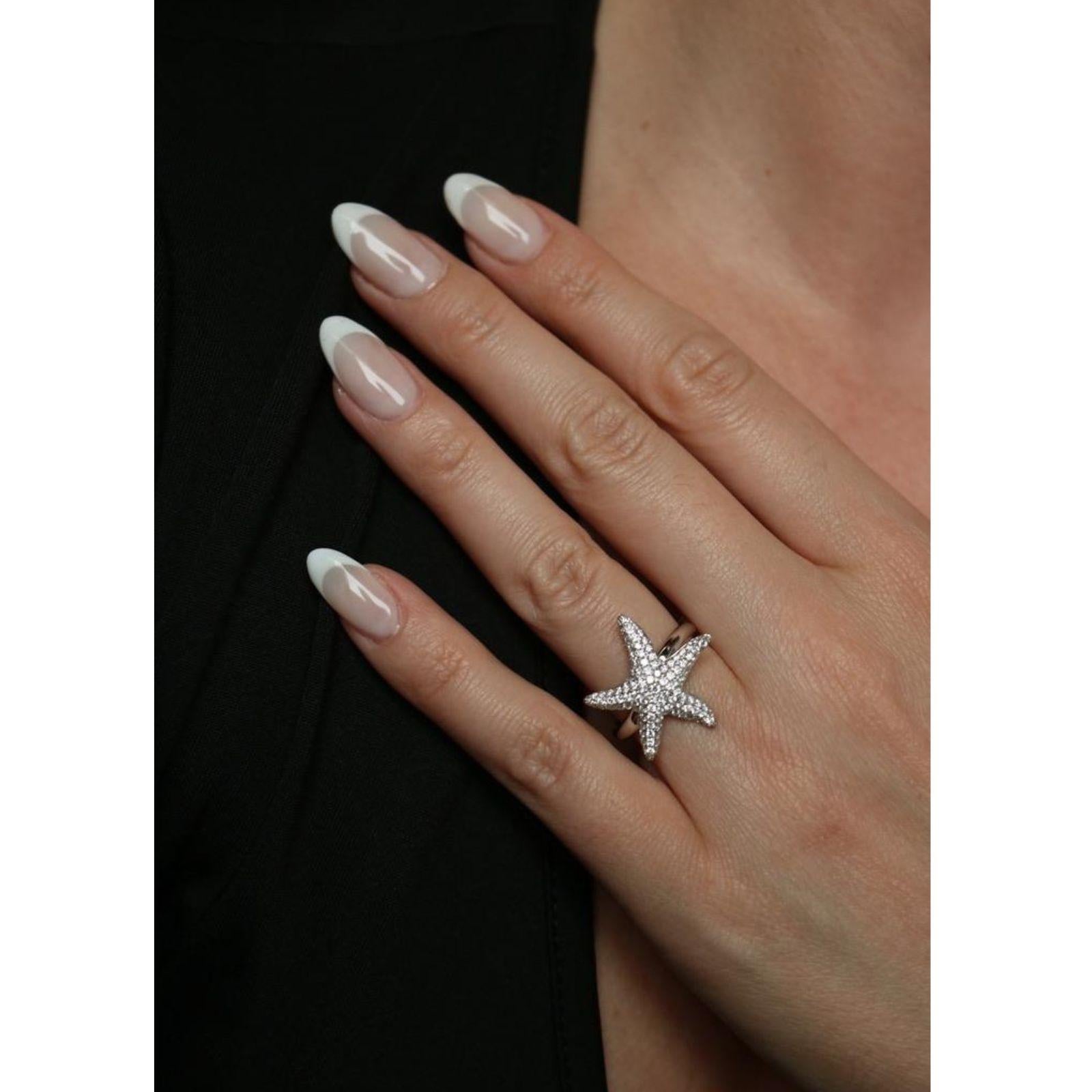 Anillo Moderno de Diamantes Estrella de Mar 14K Oro Blanco Talla 7 ~0.73ctw Diamantes en venta 5