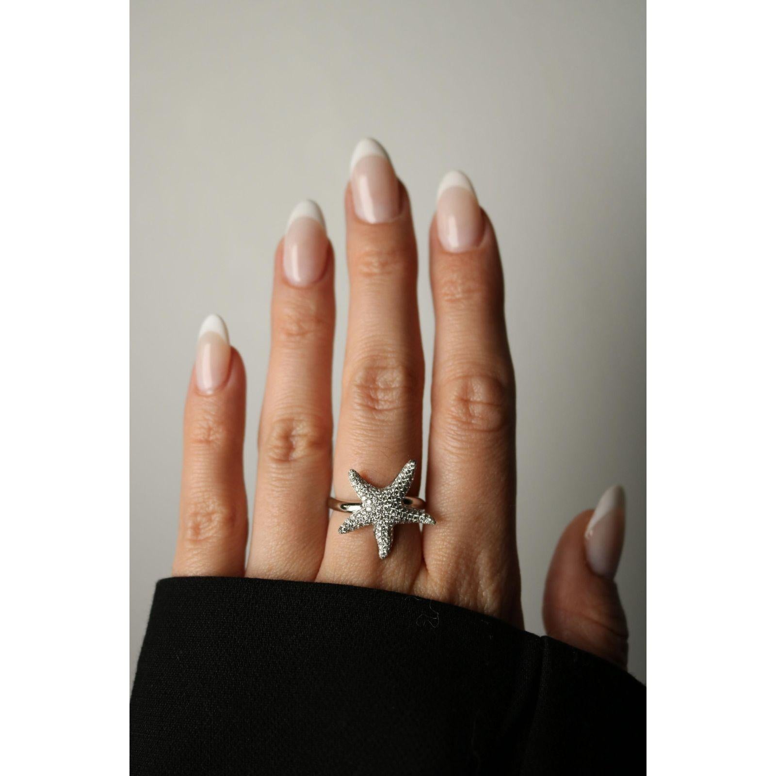 Anillo Moderno de Diamantes Estrella de Mar 14K Oro Blanco Talla 7 ~0.73ctw Diamantes en venta 6