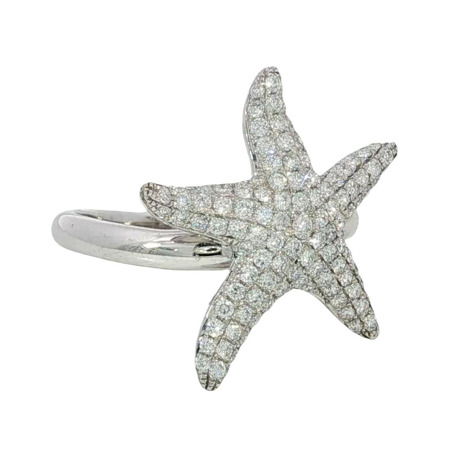 Anillo Moderno de Diamantes Estrella de Mar 14K Oro Blanco Talla 7 ~0.73ctw Diamantes en Excelente estado para la venta en Fairfield, CT