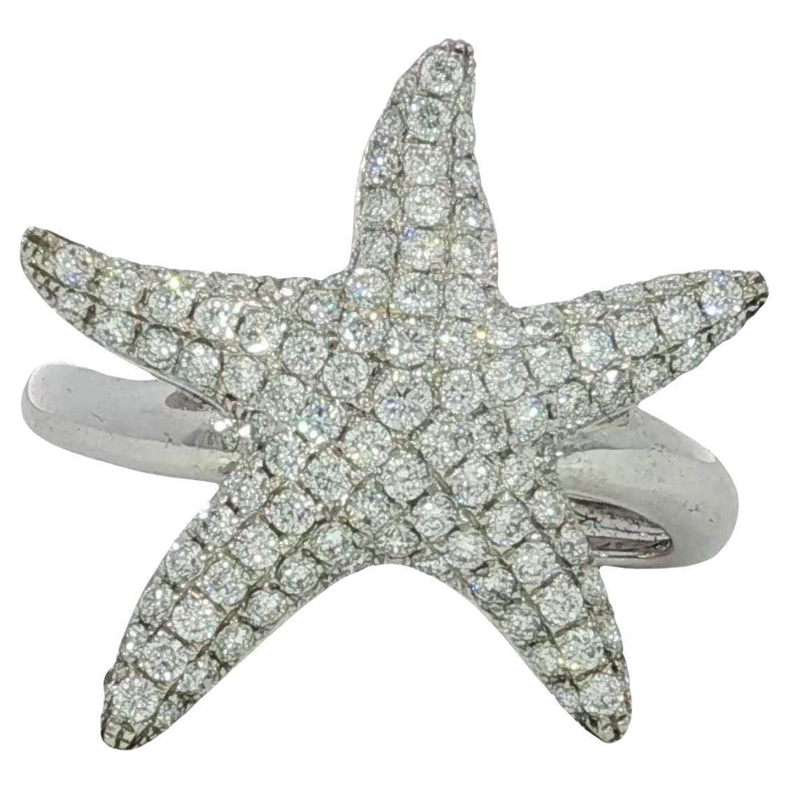 Moderner Seestern Diamantring 14K Weißgold Größe 7 ~0,73ctw Diamanten