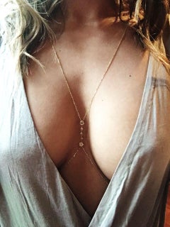 Stars Bodychain Sensual 0.10ct White Diamonds 14k Yellow Gold Necklace