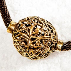 Modern Statement Bronze Necklace with Woven Pendent