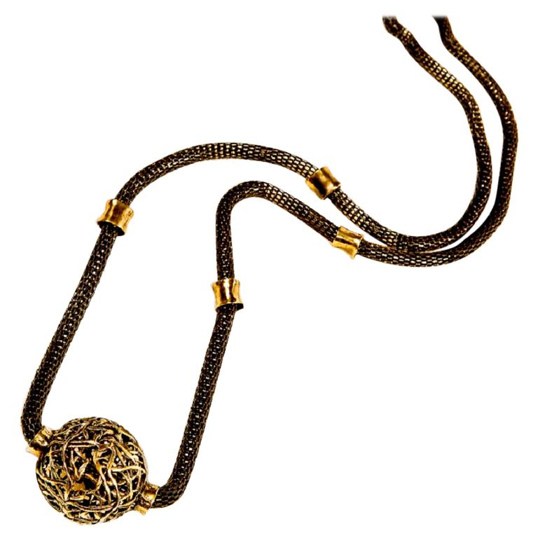 Modern Statement Bronze Necklace with Woven Pendent