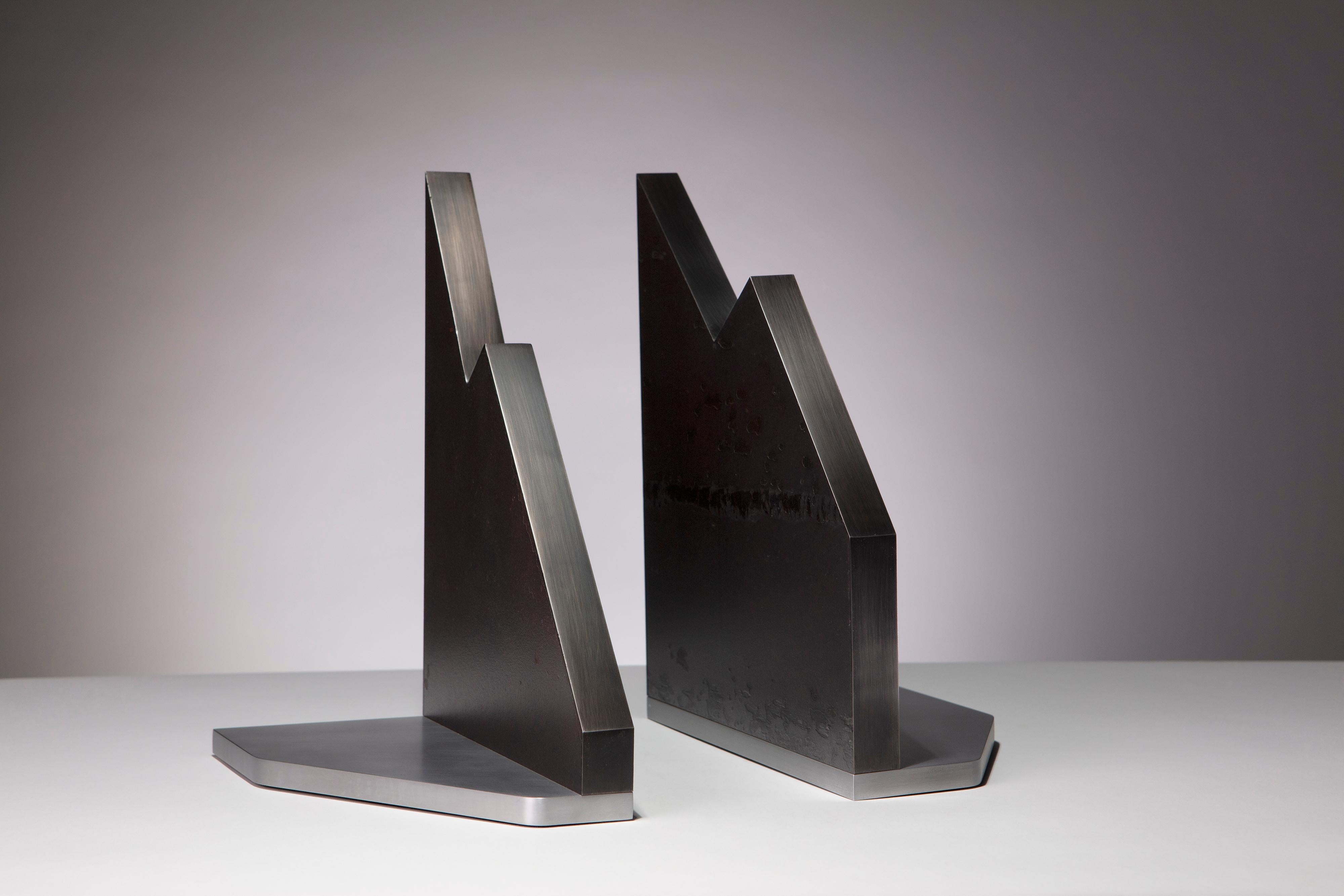 Post-Modern Modern Steel and Aluminum Sculptural Bookends For Sale
