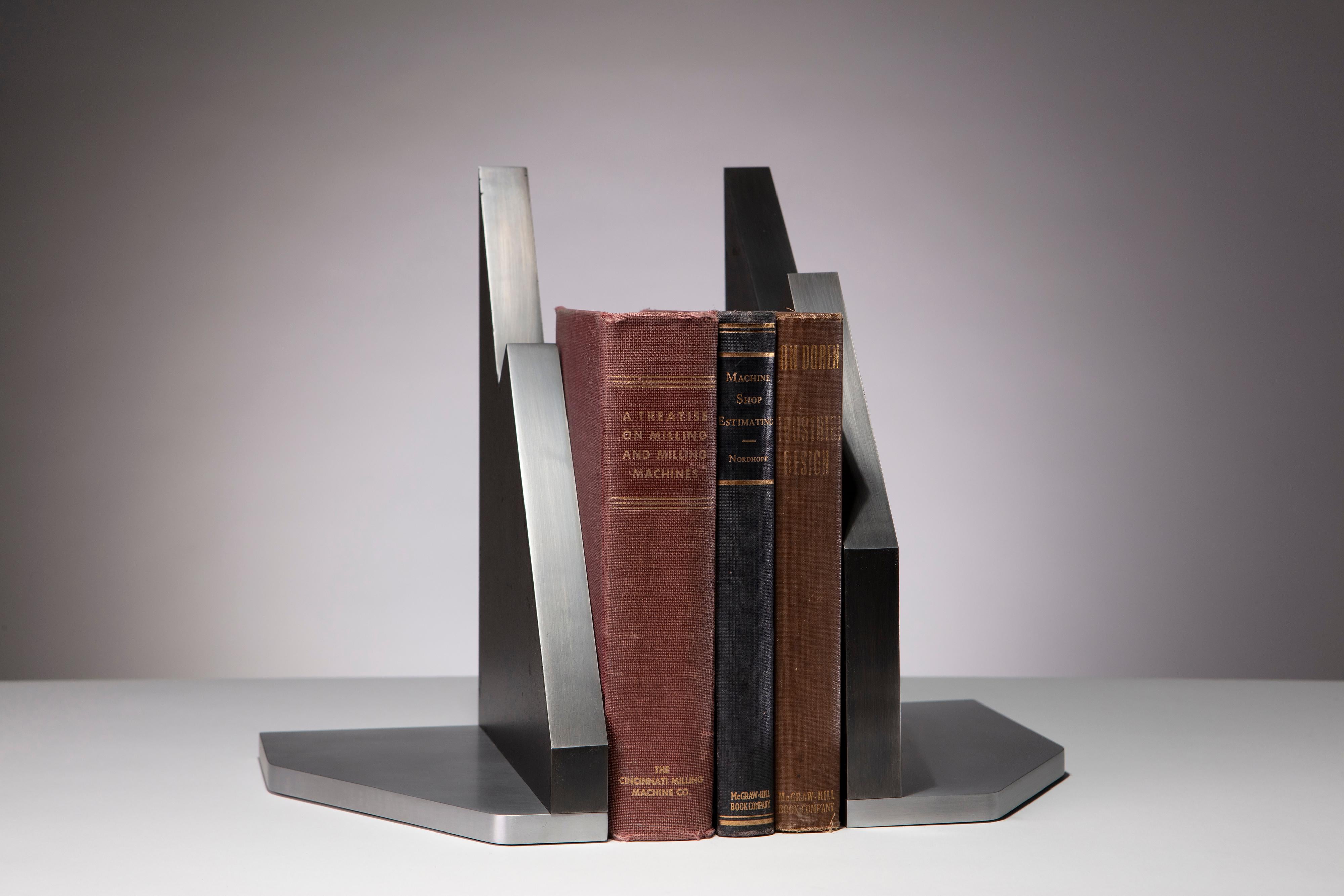 American Modern Steel and Aluminum Sculptural Bookends For Sale
