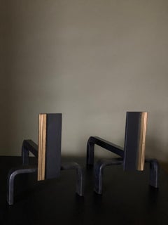 Modern Steel and Brass Andirons