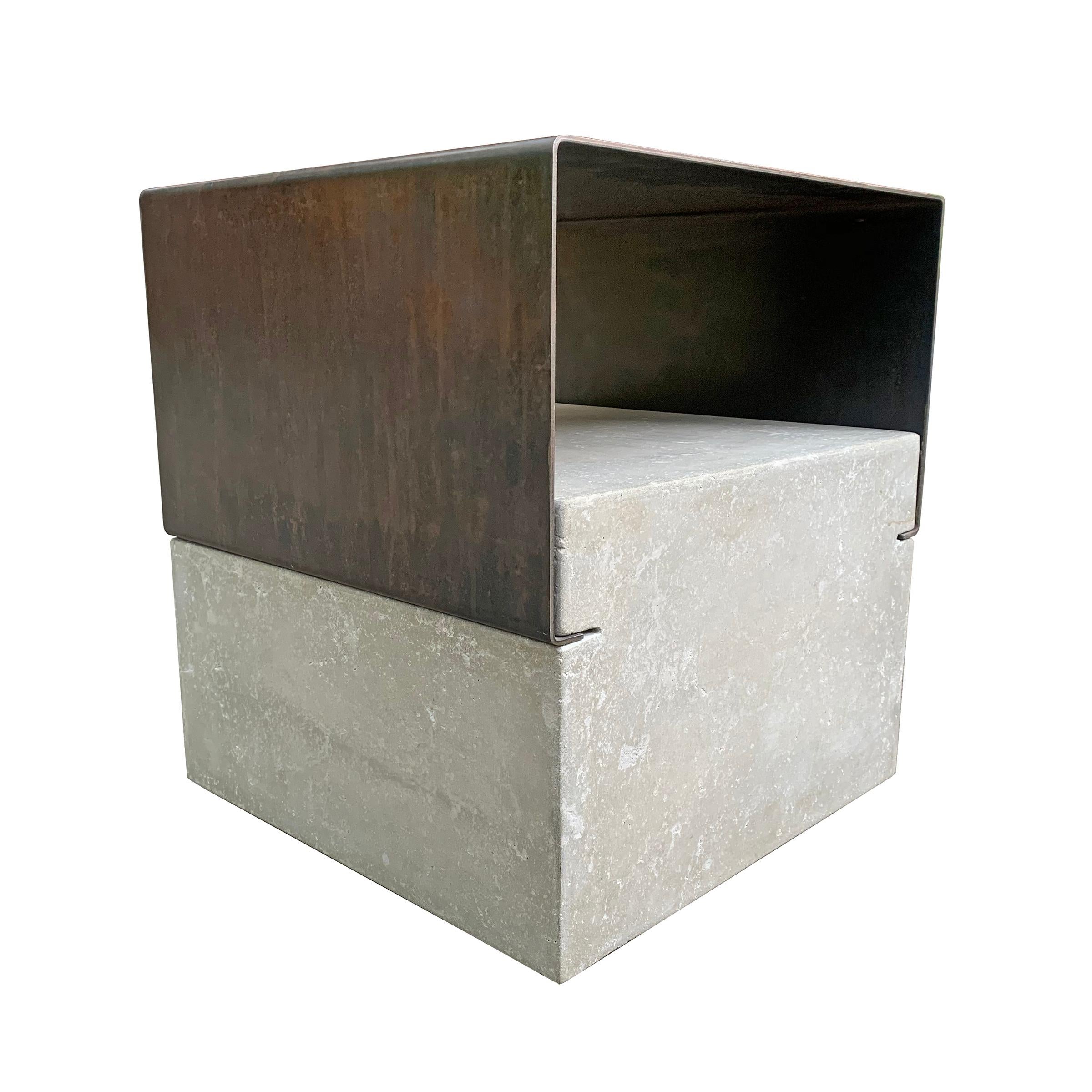 American Modern Steel and Concrete Side Table