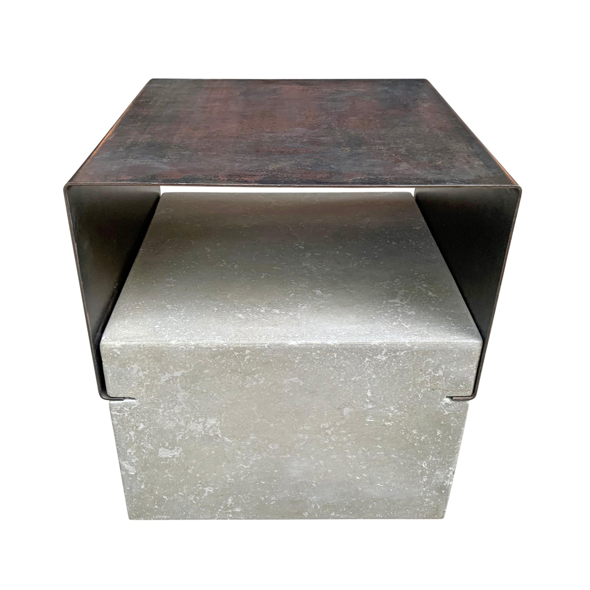 Cast Modern Steel and Concrete Side Table
