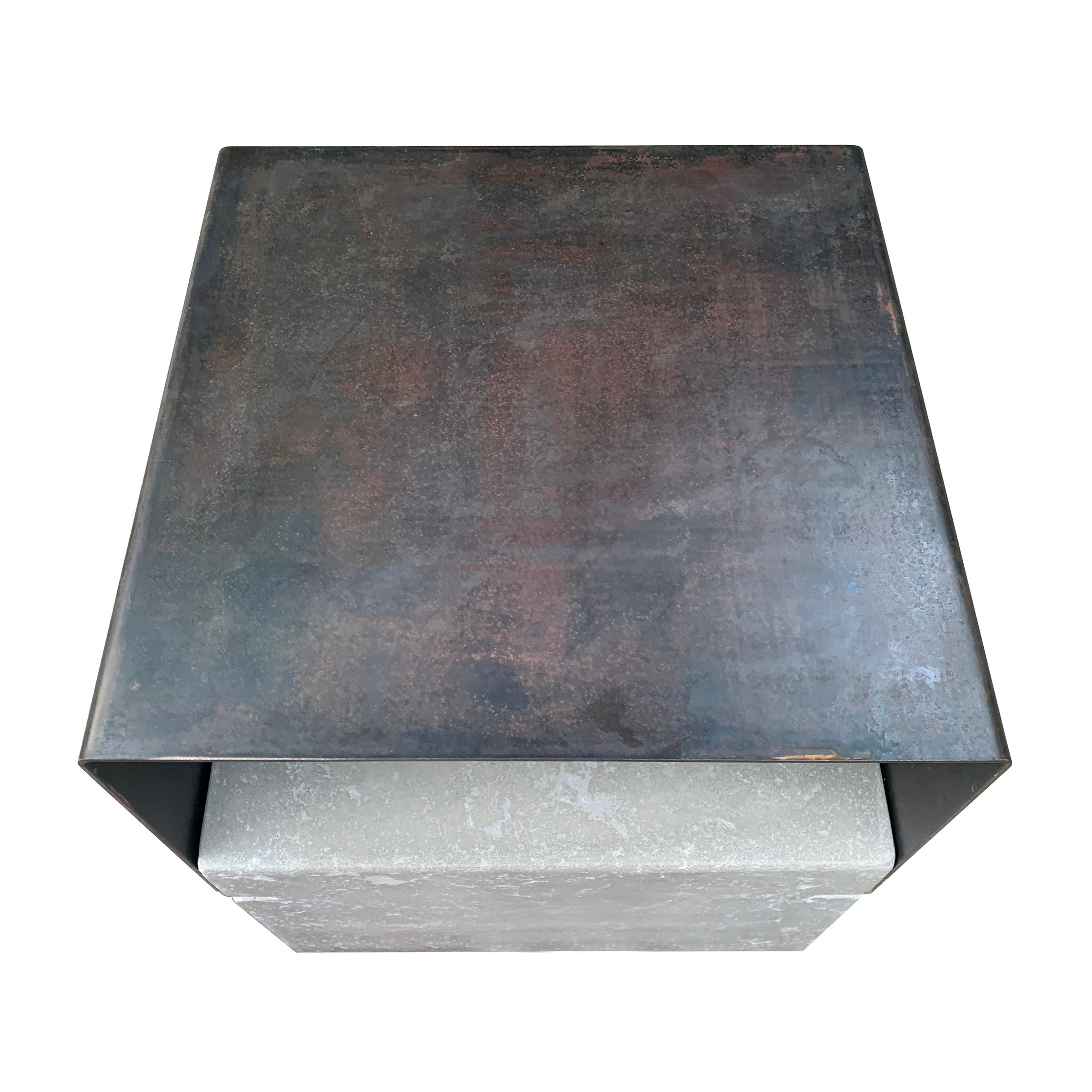 Contemporary Modern Steel and Concrete Side Table