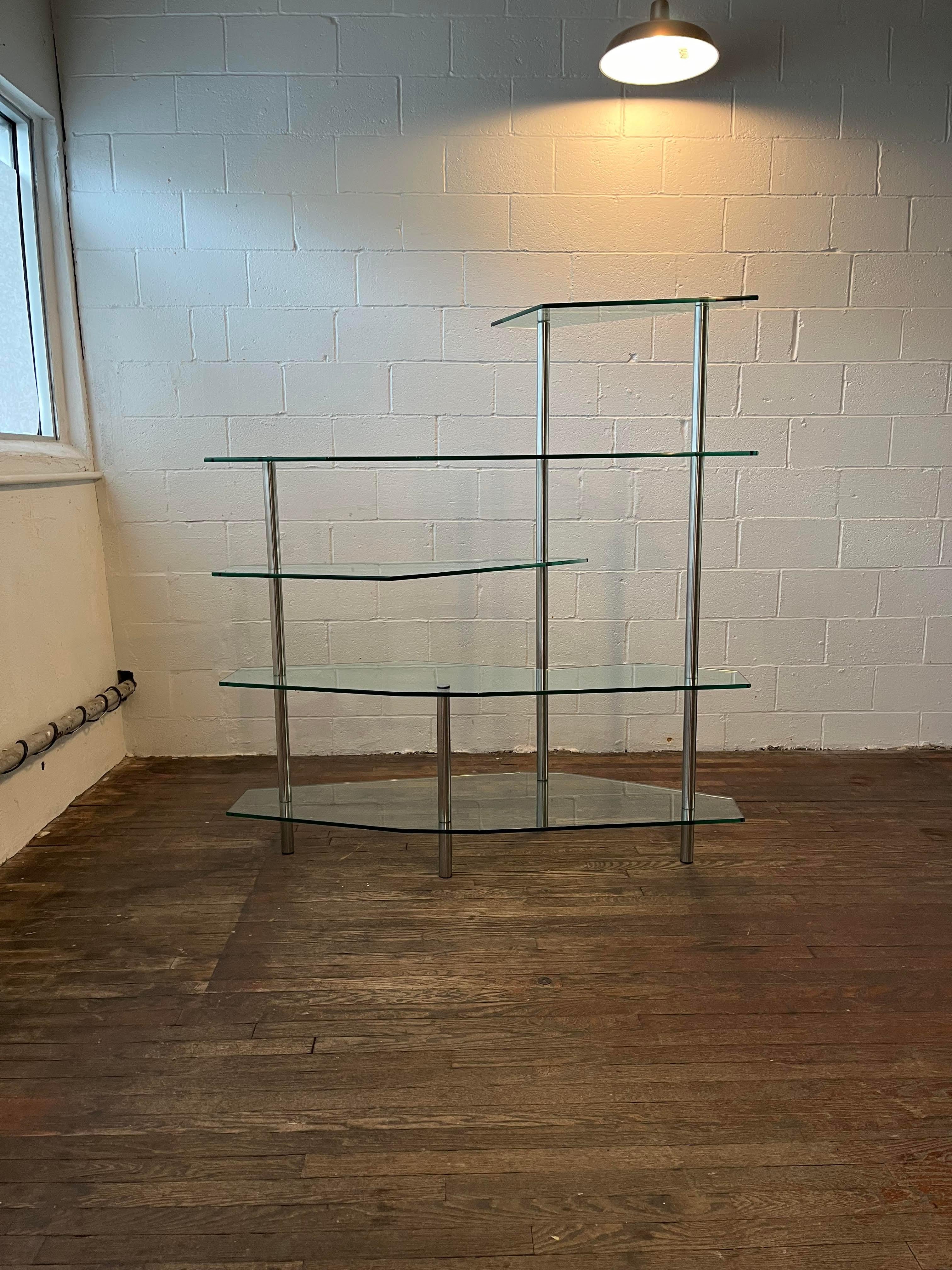 Modern Freeform Steel and Glass Shelving Unit For Sale 1