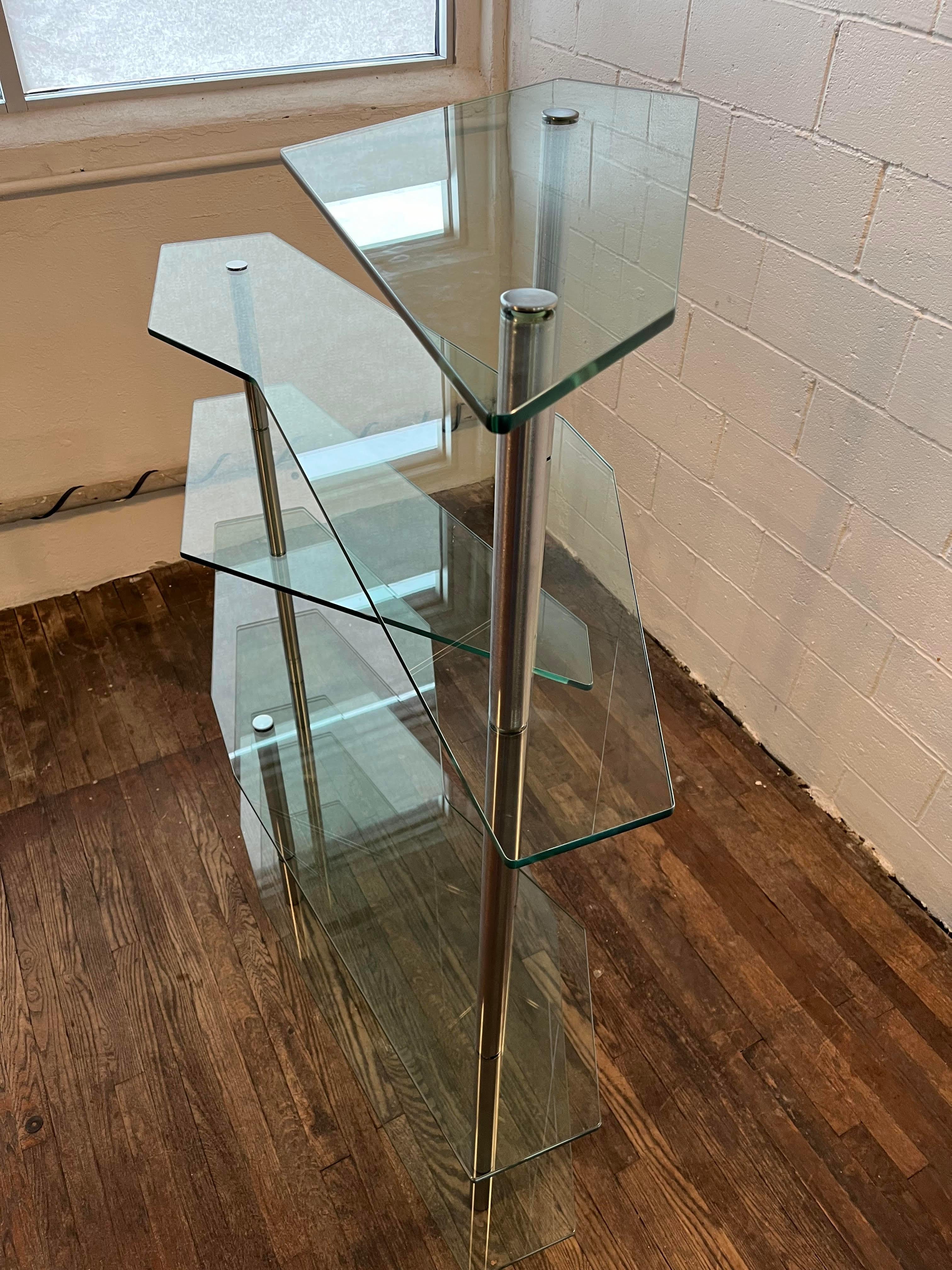 Modern Freeform Steel and Glass Shelving Unit For Sale 3
