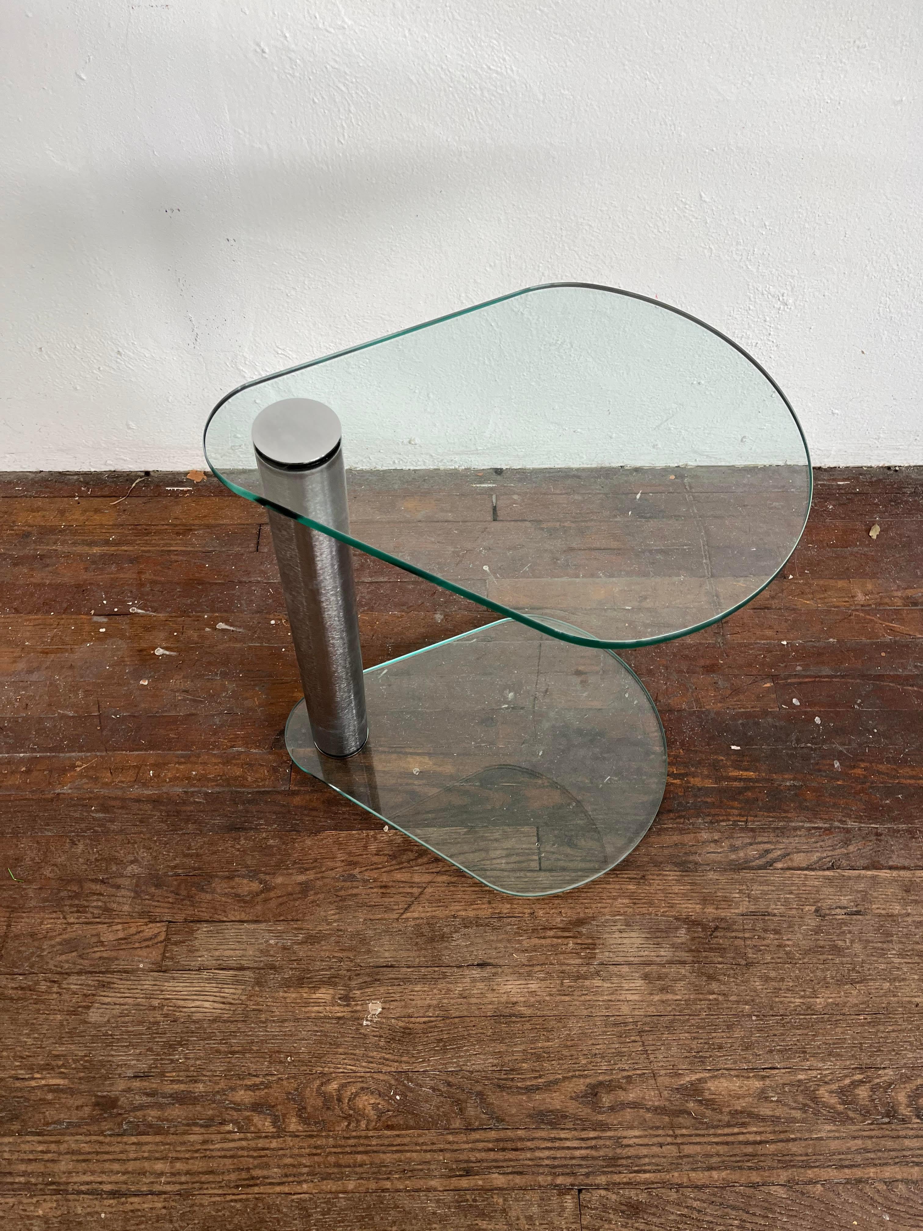 Late 20th Century Modern Steel and Glass Side Table For Sale