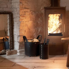 Modern Steel and Leather Fireplace Accessories Set LYCAD by Limac Design