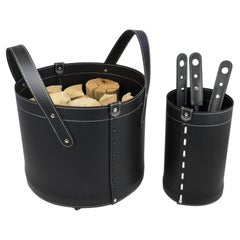 Modern Steel and Leather Fireplace Accessories Set LYCAD by Limac Design