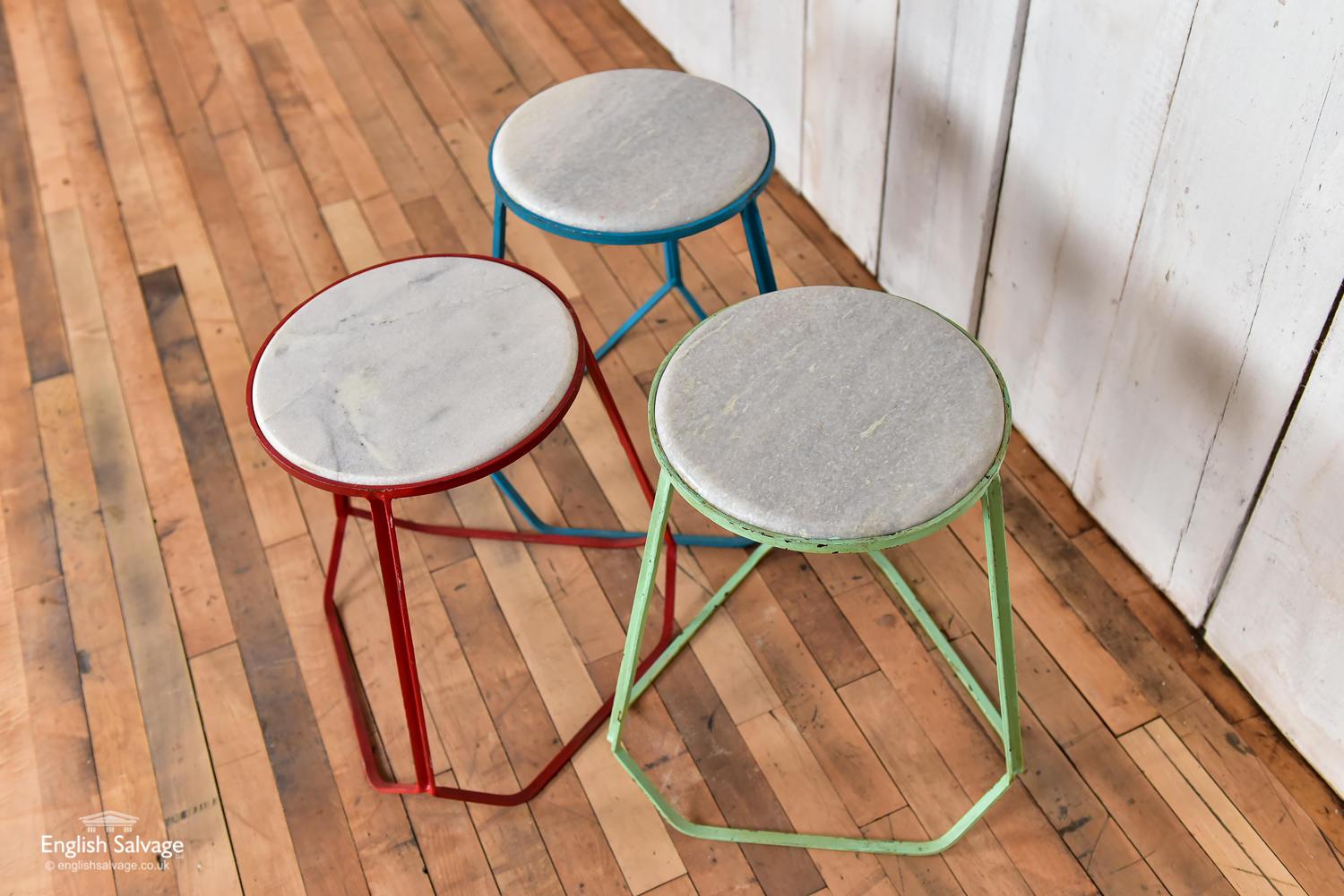 European Modern Steel and Marble Stools, 20th Century For Sale