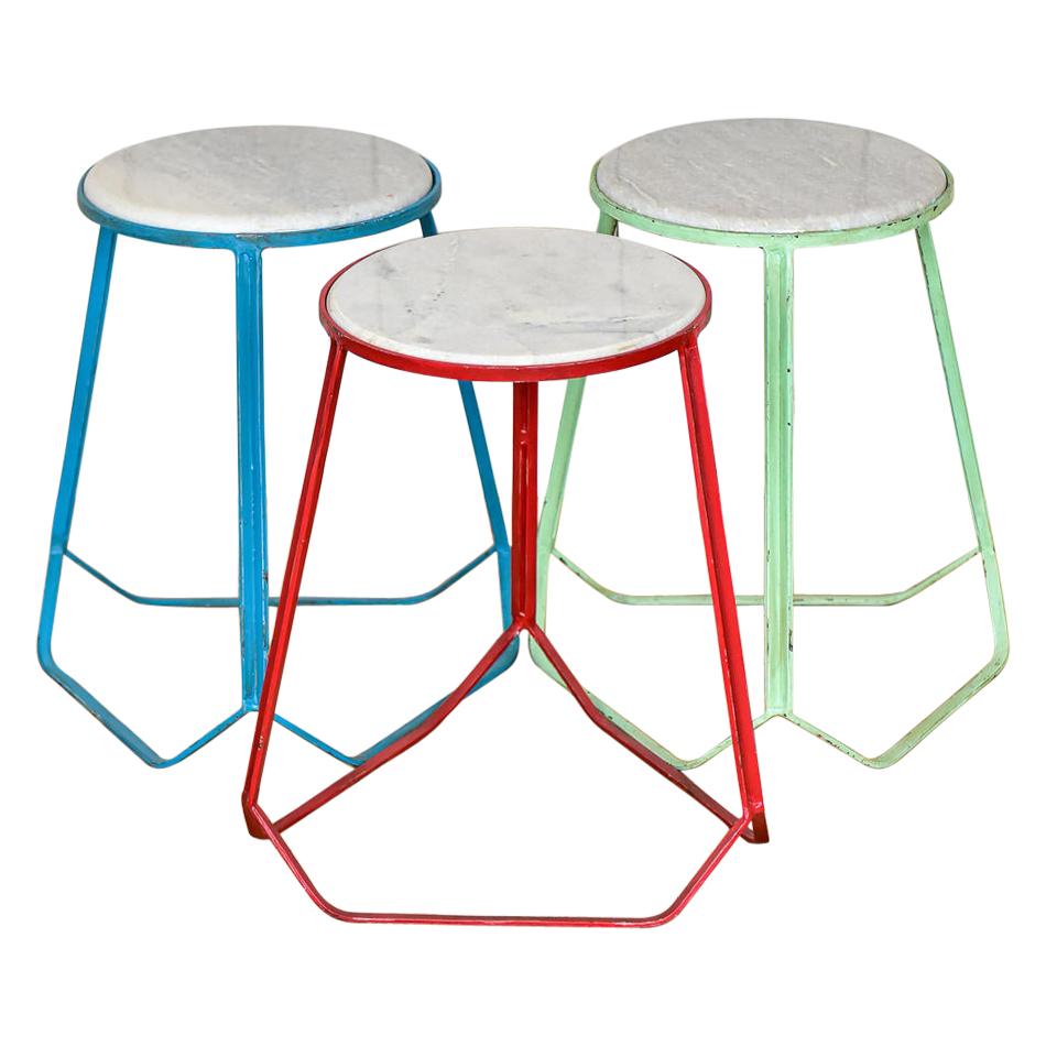 Modern Steel and Marble Stools, 20th Century For Sale