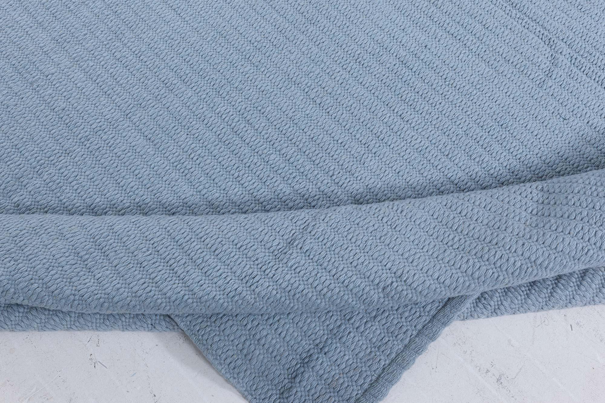 Modern Steel-blue Flat Weave Wool Rug In New Condition For Sale In New York, NY