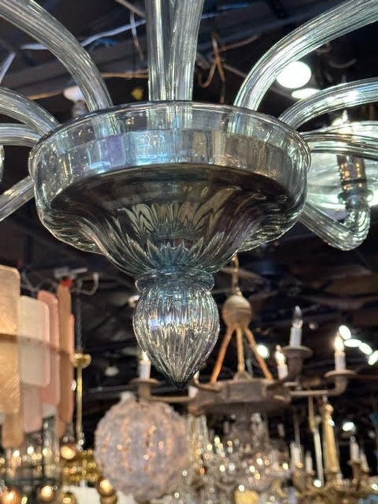 Modern Steel Blue Murano Glass Chandelier In Good Condition For Sale In Dallas, TX