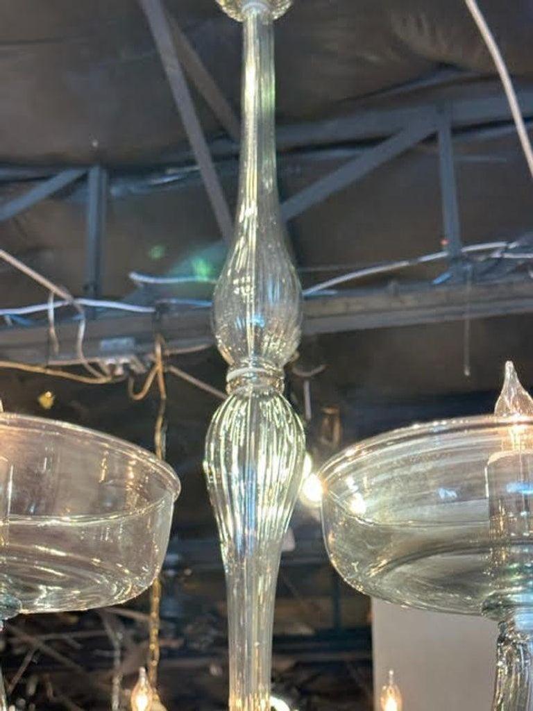 Contemporary Modern Steel Blue Murano Glass Chandelier For Sale