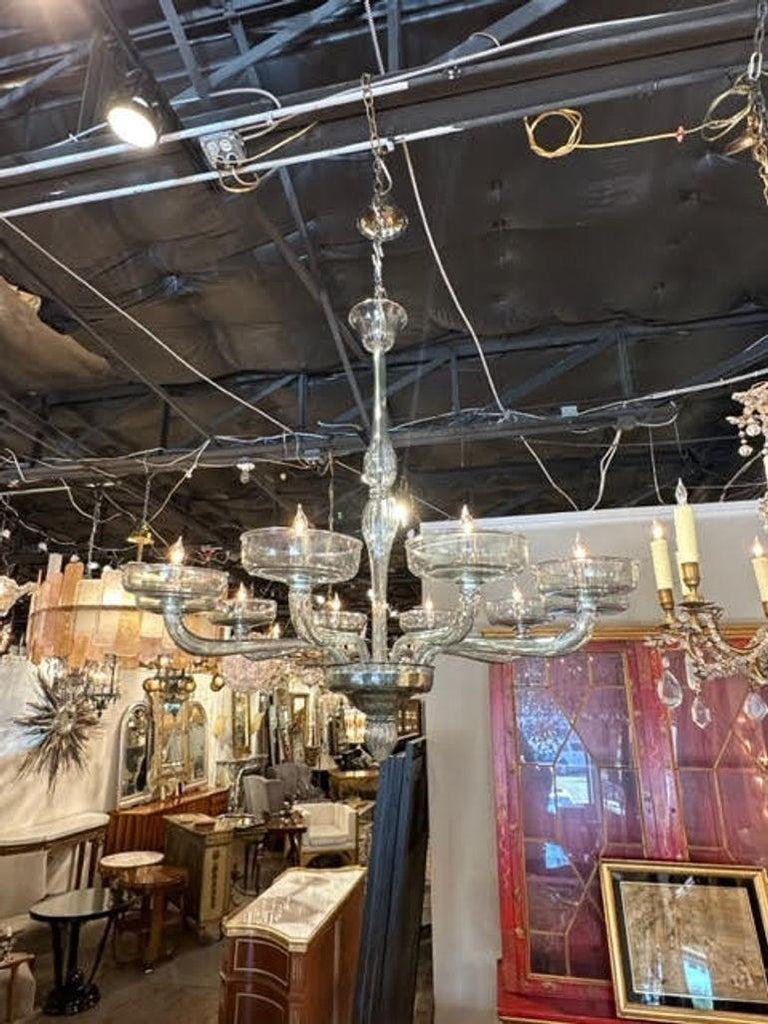 Modern Steel Blue Murano Glass Chandelier For Sale 3