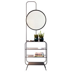 Modern Steel Console Mirror with Open Shelving – Sculptural Wall Unit