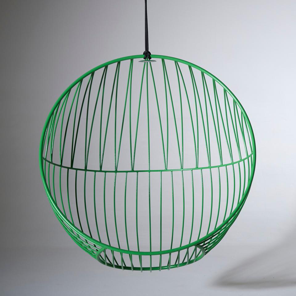 South African Modern Steel Hanging Bubble Swing Seat in Glossy Hunters Green For Sale