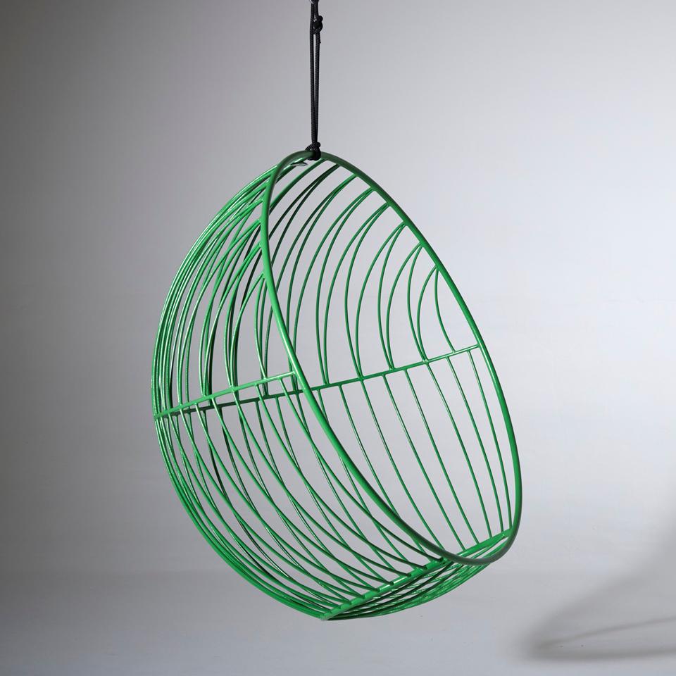 Powder-Coated Modern Steel Hanging Bubble Swing Seat in Glossy Hunters Green For Sale