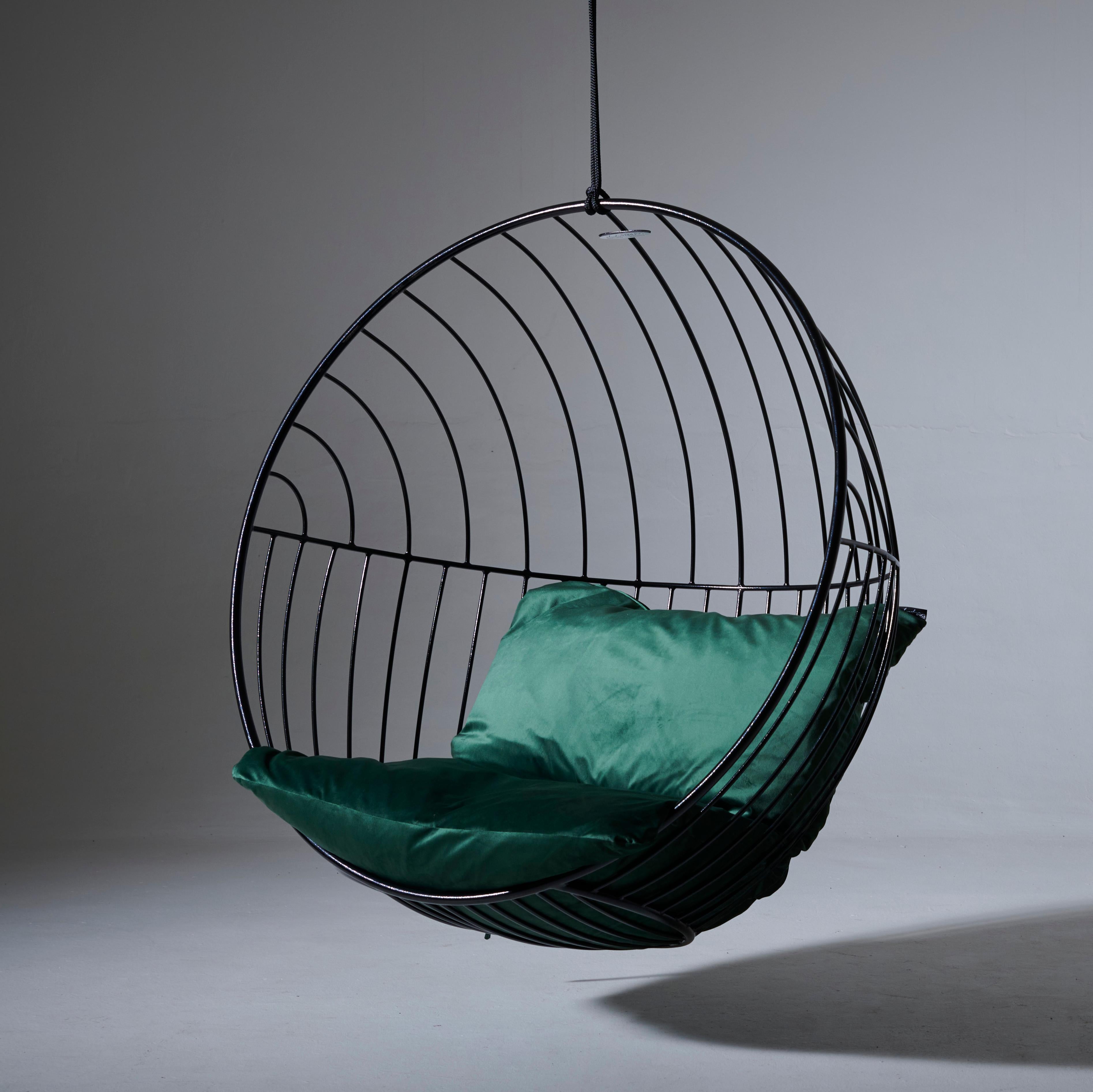 Contemporary Modern Steel Hanging Bubble Swing Seat in Glossy Hunters Green For Sale