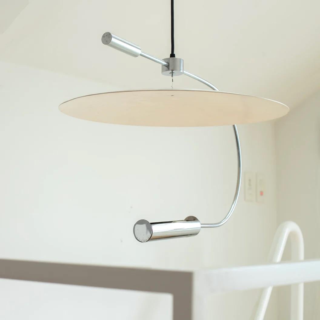 Mid-Century Modern Modern Steel Pendant Lamp for Maison Lucien Gau, France, 1980s For Sale