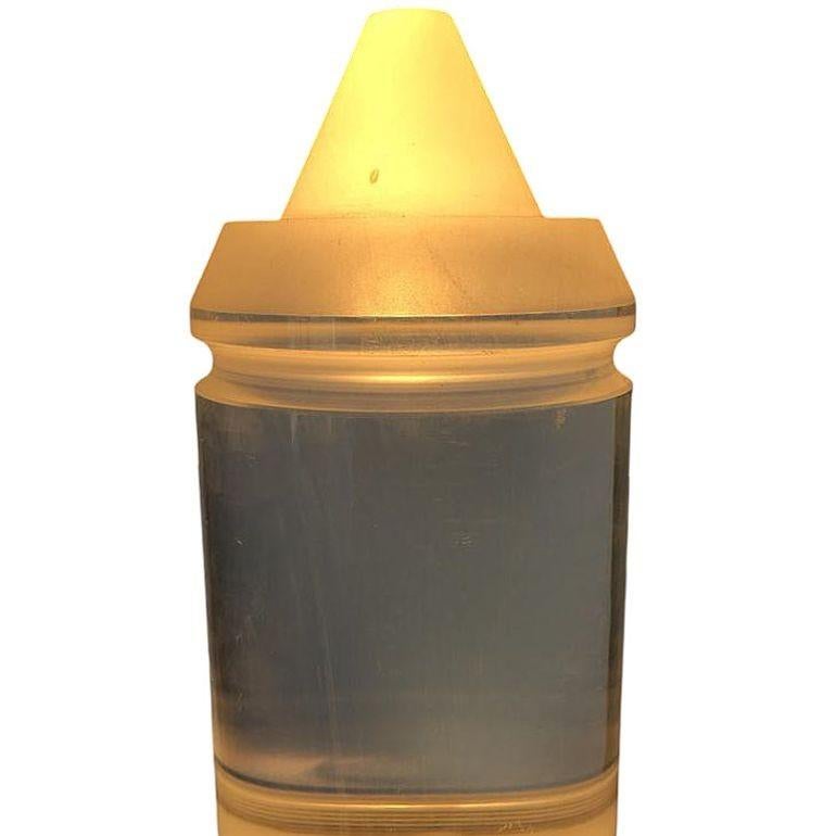 American Postmodern Steel Cafe Table Lamp With Cone Shaped Glass Shade Pair, 10 Available For Sale