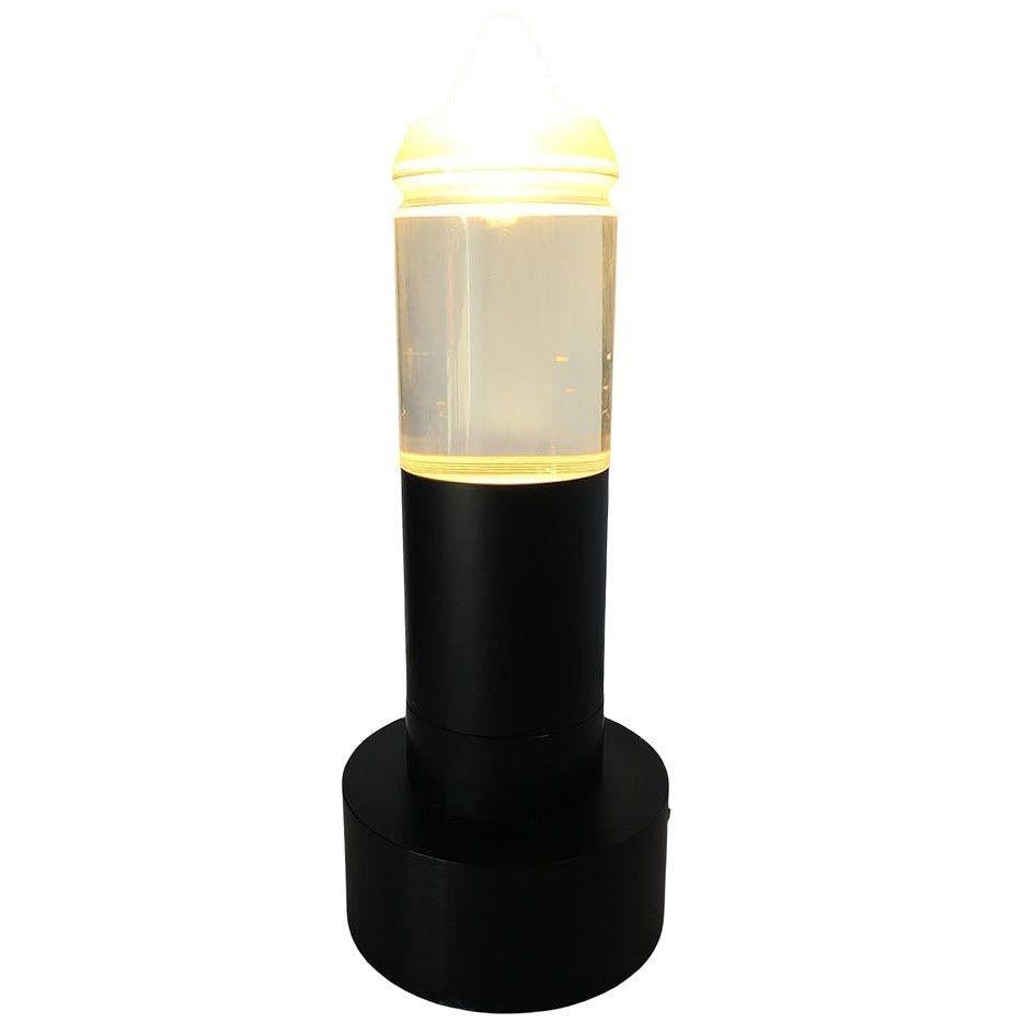 Postmodern Steel Cafe Table Lamp With Cone Shaped Glass Shade Pair, 10 Available In Excellent Condition For Sale In Van Nuys, CA