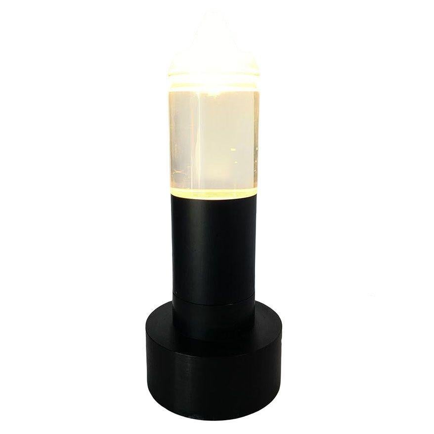 Late 20th Century Postmodern Steel Cafe Table Lamp With Cone Shaped Glass Shade Pair, 10 Available For Sale