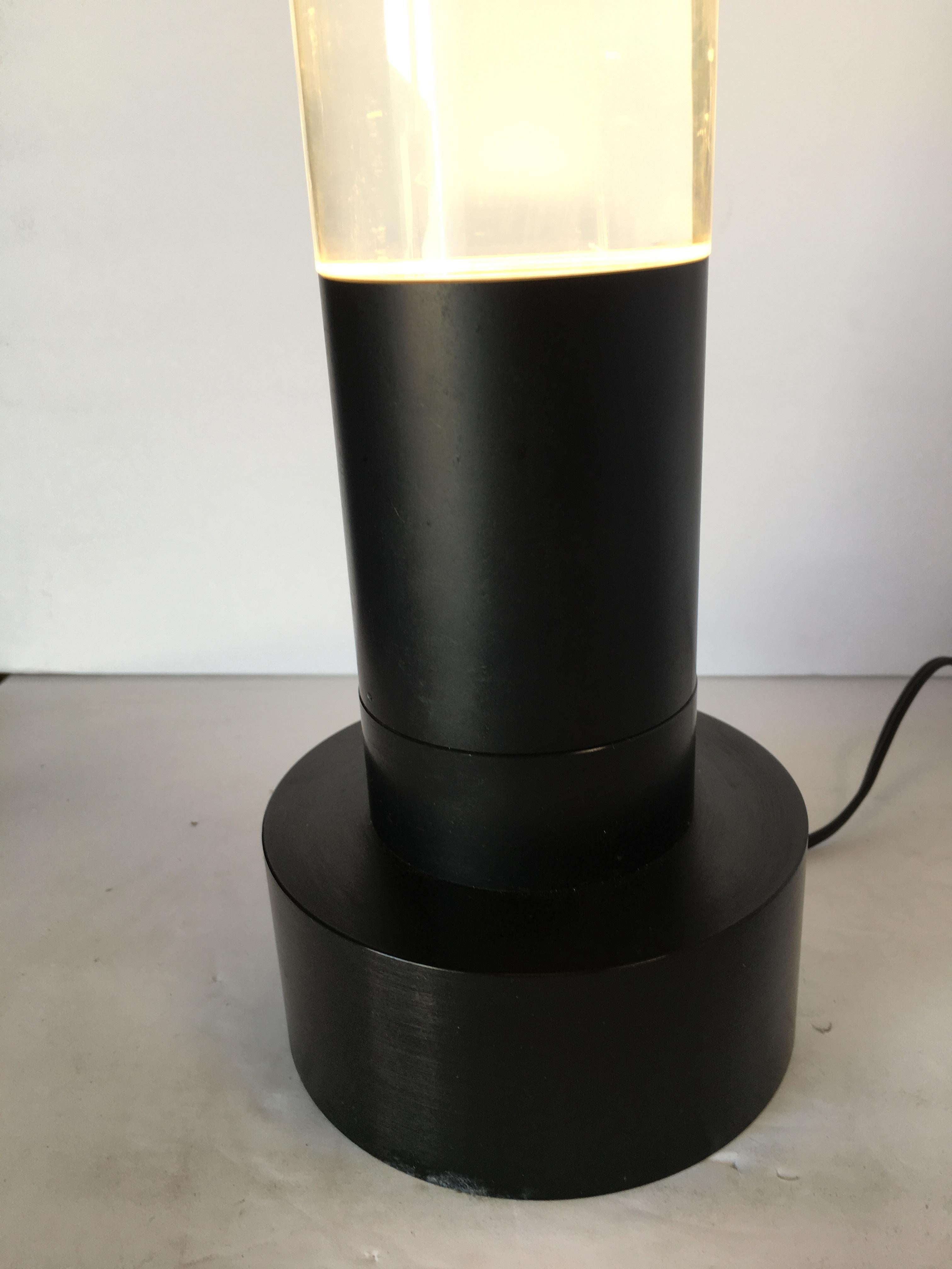 Modern Steel Table Lamp with Cone Shaped Glass Shade, Pair In Excellent Condition For Sale In Van Nuys, CA