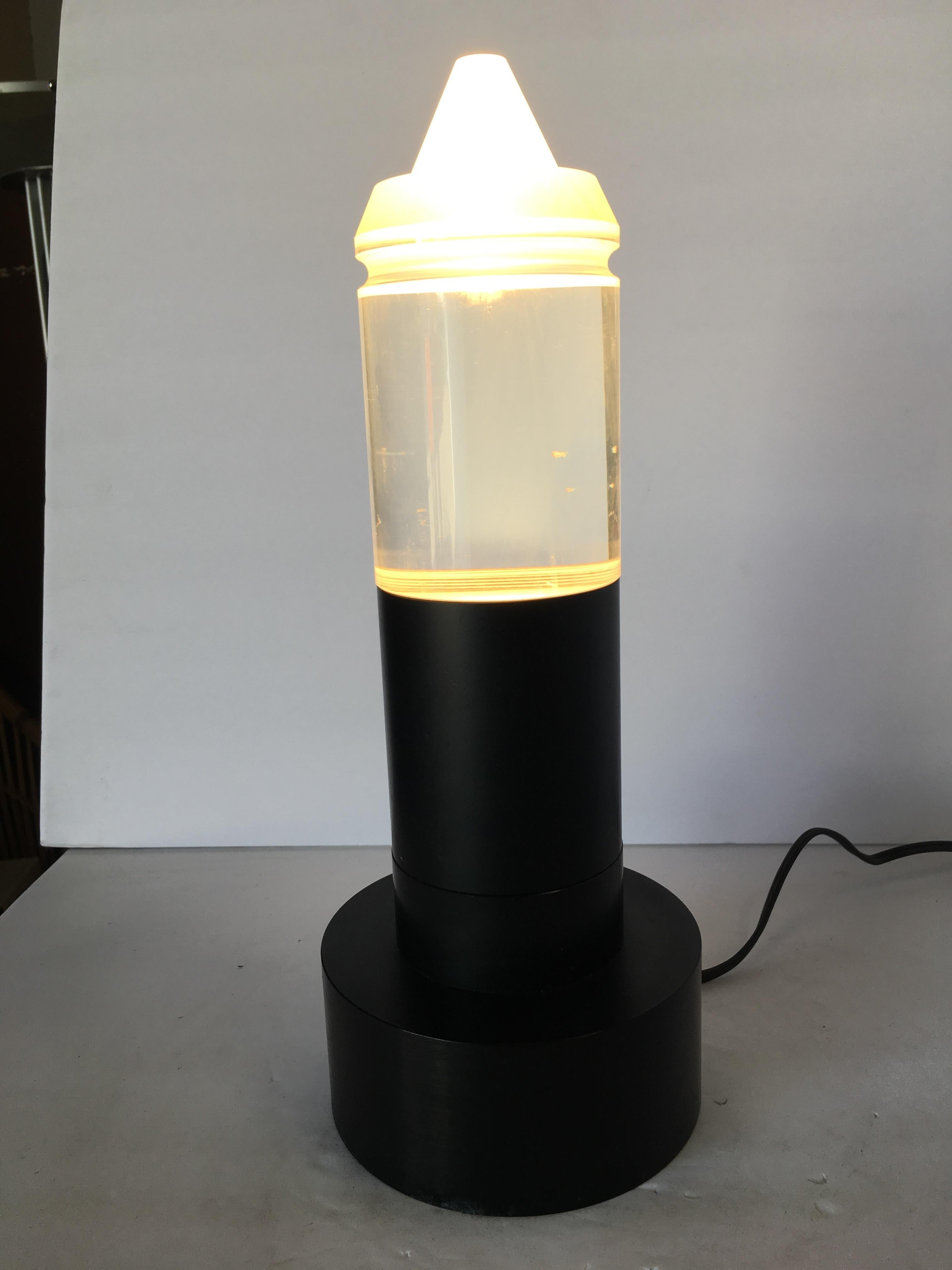 Late 20th Century Modern Steel Table Lamp with Cone Shaped Glass Shade, Pair For Sale