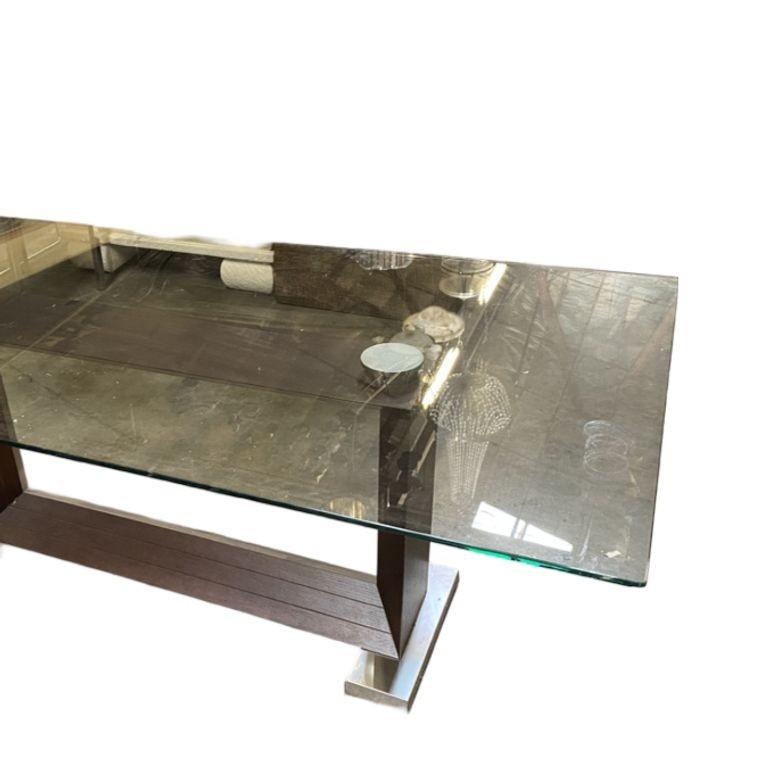 Moderner Konferenztisch aus Stahl und gehärtetem Glas aus Stahl, um 1980 (amerikanisch) im Angebot