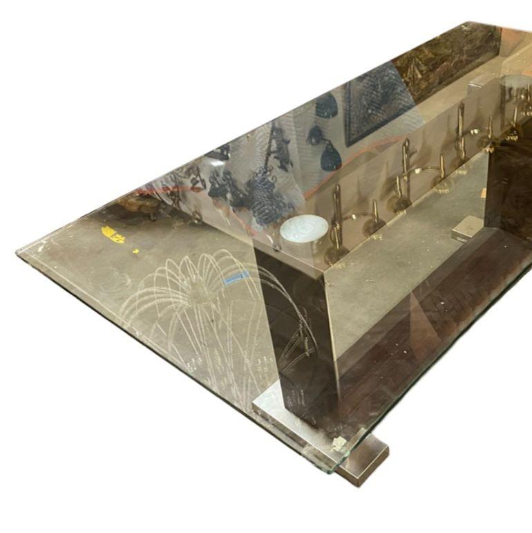 Moderner Konferenztisch aus Stahl und gehärtetem Glas aus Stahl, um 1980 im Zustand „Hervorragend“ im Angebot in Van Nuys, CA