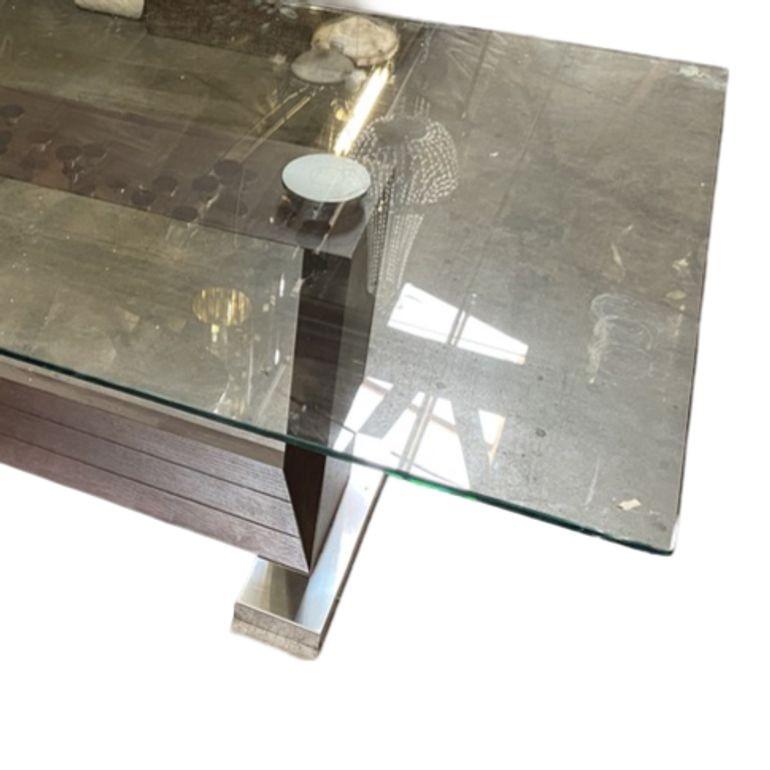 Moderner Konferenztisch aus Stahl und gehärtetem Glas aus Stahl, um 1980 (Ende des 20. Jahrhunderts) im Angebot