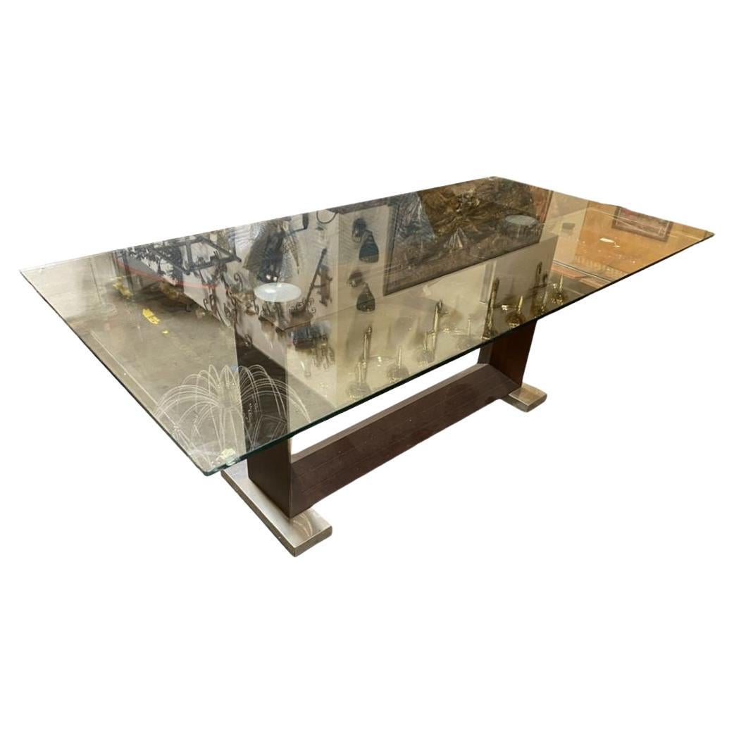 Modern Steel & Tempered Glass Conference Table, Circa 1980 For Sale