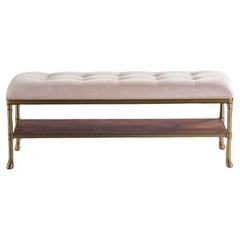Modern Steel, Wood and Tufted Linen Upholstered Tiered Bench Modern Steel, Wood and Tufted Linen Upholstered Tiered Bench