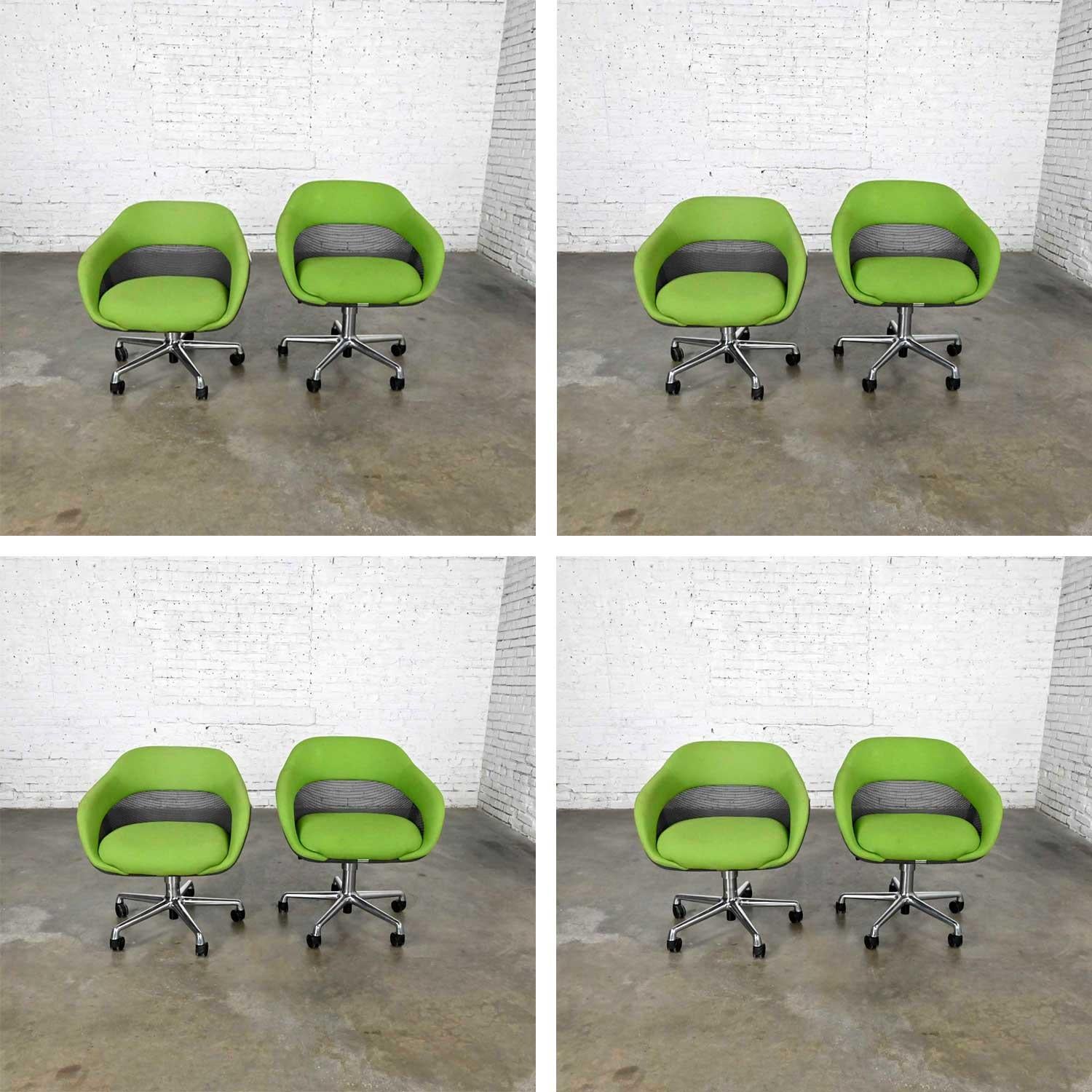 Modern Steelcase Green 5 Prong Chrome Rolling Base Coalesse Office Chairs a Pair 5