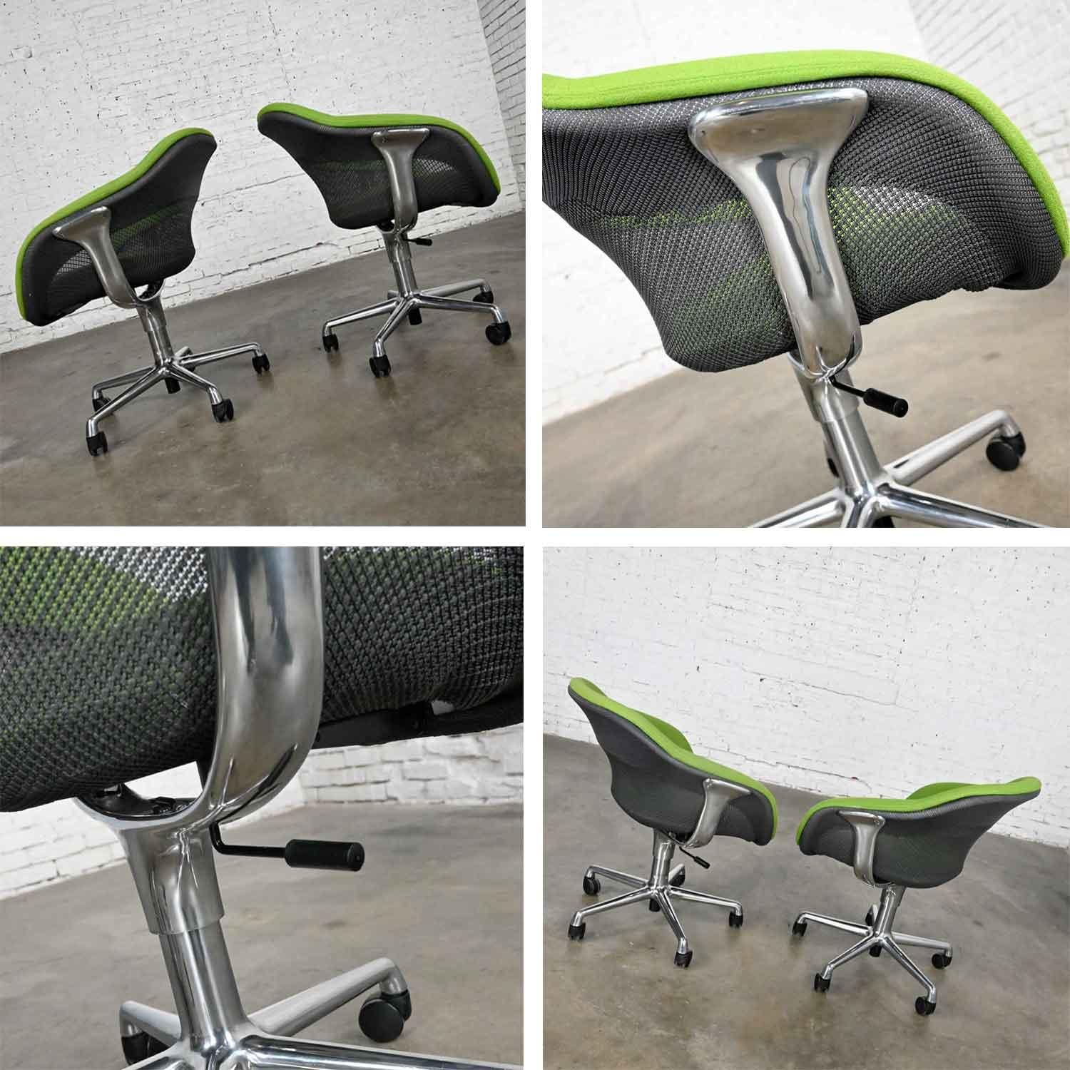Modern Steelcase Green 5 Prong Chrome Rolling Base Coalesse Office Chairs a Pair 7