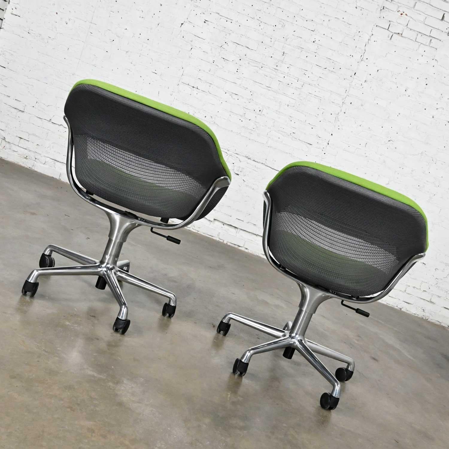 Modern Steelcase Green 5 Prong Chrome Rolling Base Coalesse Office Chairs a Pair 1