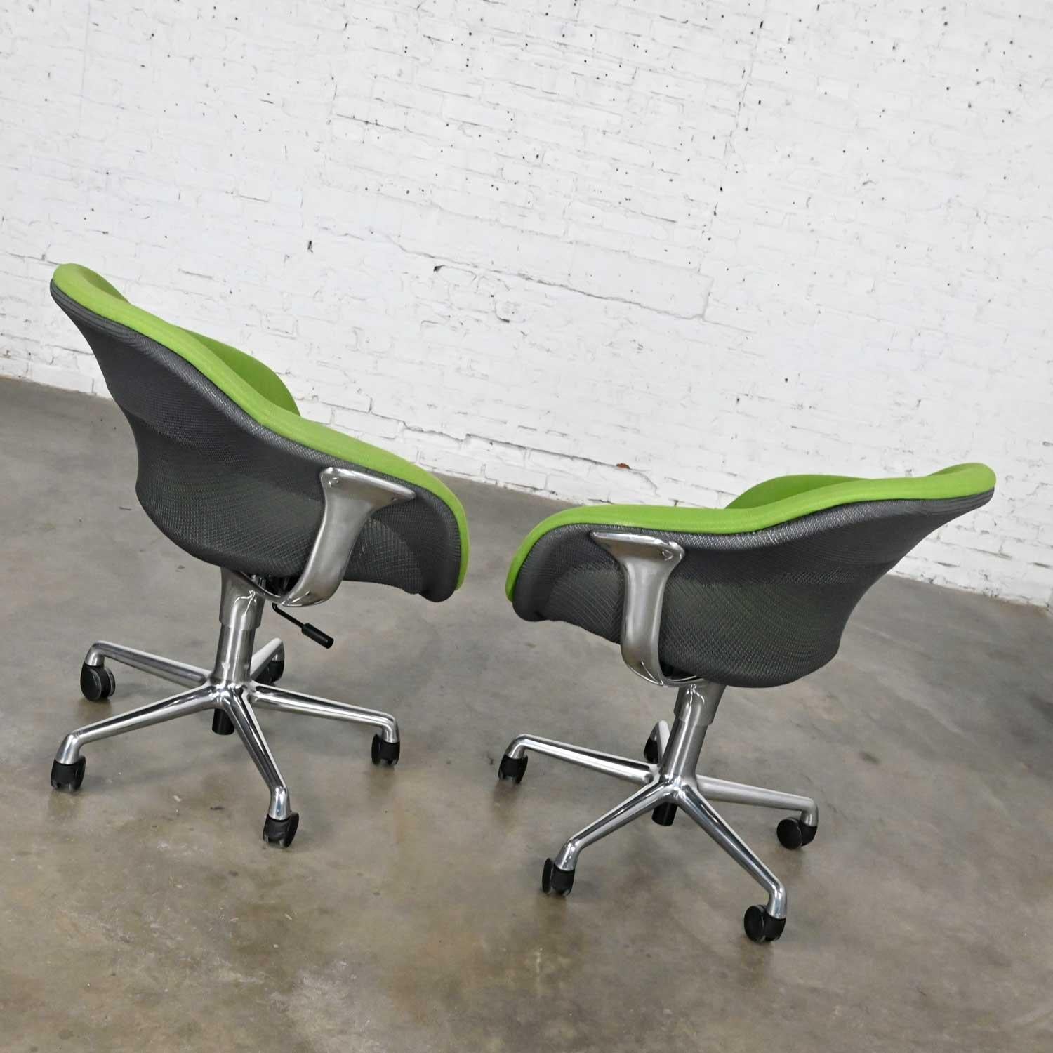 Modern Steelcase Green 5 Prong Chrome Rolling Base Coalesse Office Chairs a Pair 2