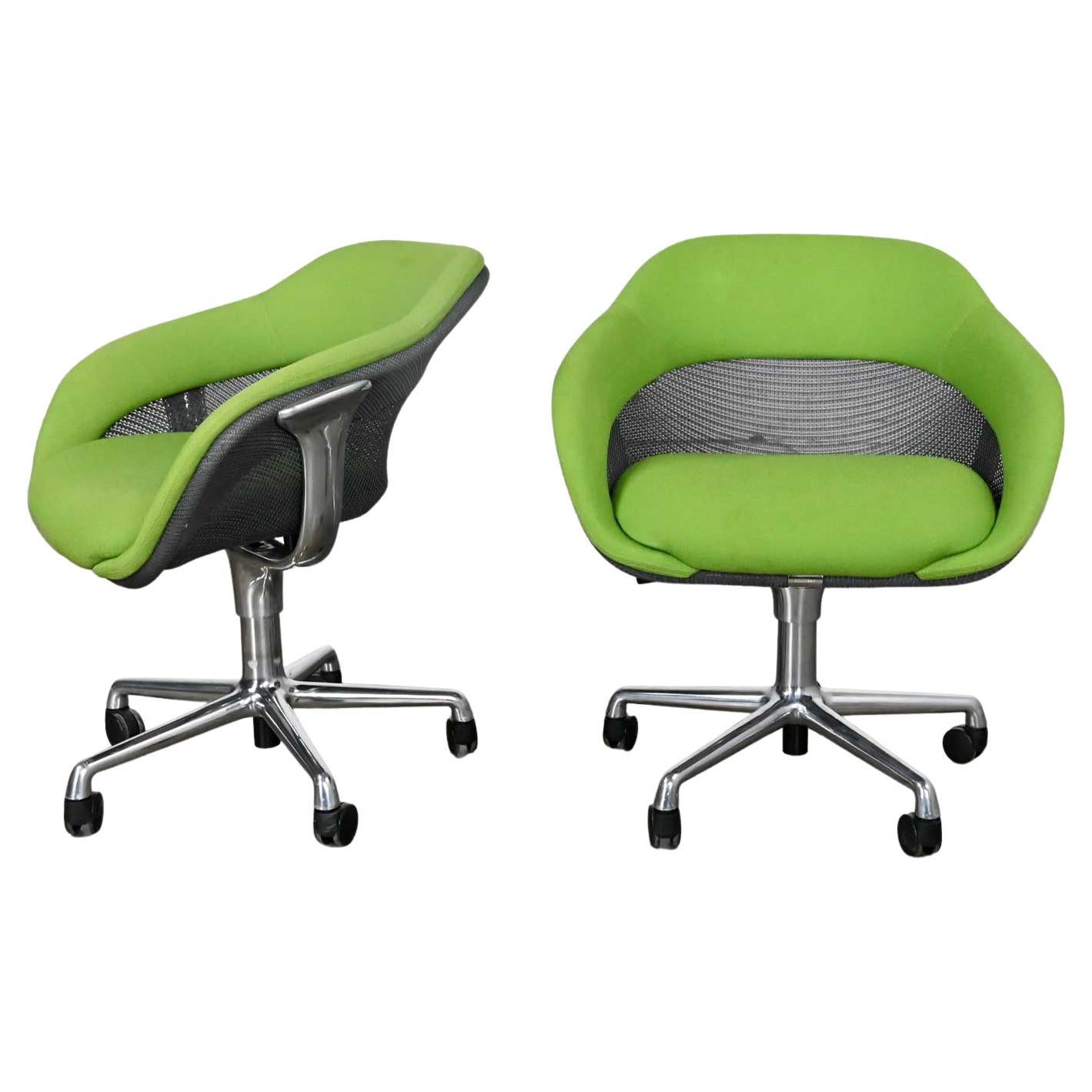 Modern Steelcase Green 5 Prong Chrome Rolling Base Coalesse Office Chairs a Pair