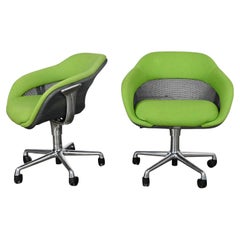Modern Steelcase Green 5 Prong Chrome Rolling Base Coalesse Office Chairs a Pair