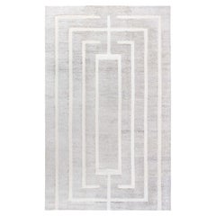 Tappeto moderno con motivo rettangolare a gradini in grigio e avorio: "Labyrinthe"